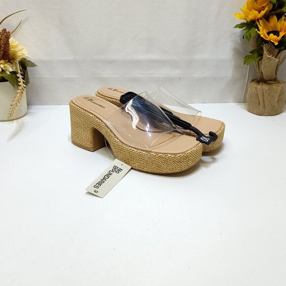No Boundaries Shoes - No Boundaries Platform Mule Jute Rattan Sandals Clear Strap Memory Foam Size 10